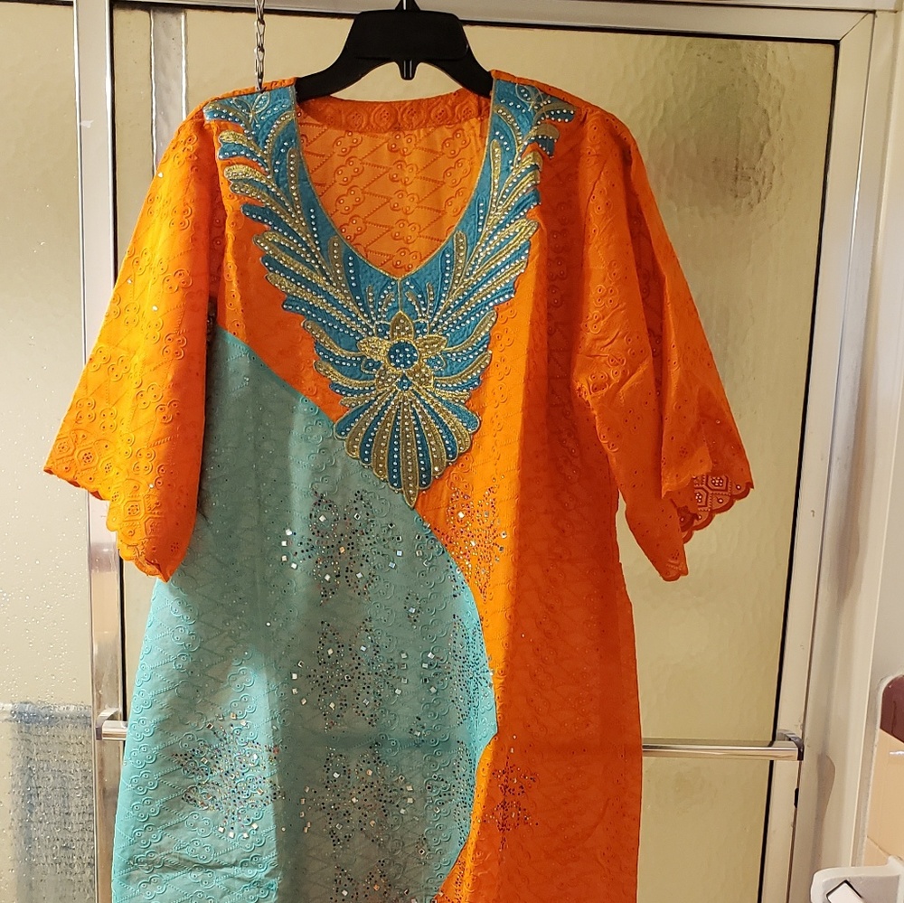 New Embroidered Beaded African LaceDress L/XL $100